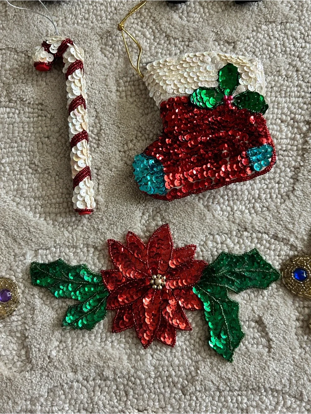 Vintage Sequin Beaded Christmas Ornaments 80s Set of 5